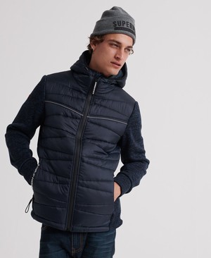 Superdry Storm Diagonal Quilted Hybrid Férfi Kapucnis Pulóver Sötétkék/Sötétkék | TQCJD4561